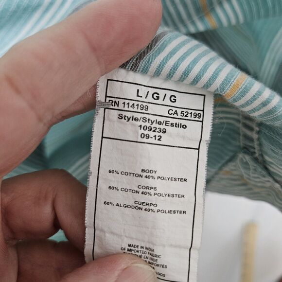 Quiksilver Shirt Men's Large Green Striped Button Up Cotton Blend Pockets GUC - Picture 4 of 8